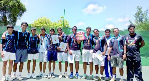 The victorious S. Thomas’ College tennis team with the NSGB trophy