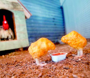 A scene titled "Chicken Nuggets" from artist Banksy's new installation "The Village Pet Store and Charcoal Grill" in New York City (AFP)