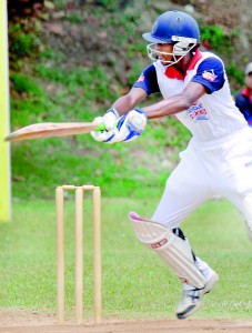 Dharmasoka Ambalangoda skipper Ramesh Mendis paddle-sweeps for a boundary  	- Pic by Ranjith Perera