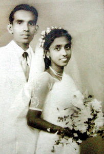 Then and now: Pearl and Alfred Perera, on their weding day in 1953