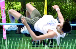 Thilina Karunaratne of Royal College Colombo set a new meet record while winning the Boys’ U-21 High Jump event. - Pic by Ranjith Perera