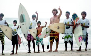 Gabriel Villaran stands amidst several local surfers. - Pics by Amila Gamage
