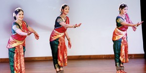 Dance directress of Nirmalanjali, Nirmala dancing with her  two daughters, Rekhanjali and Kalanjali