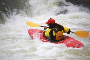 Picture shows white water rafting taken during the shooting of the ad-film.