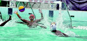 A Thomian player sends the ball rocketing towards the goal - Pic by Ranjith Perera