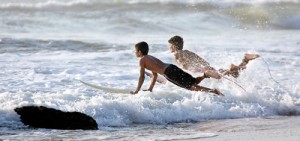 Getting ready to ride the waves: Dixon (left) and friend. Pix by Amila Gamage