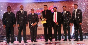 Lankasoy collects the award. Pic by Indika Handuwala