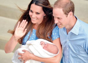 Prince William and Kate with their baby son outside the Lindo Wing of St. Mary’s Hospital in Central London, July 23 (AFP)