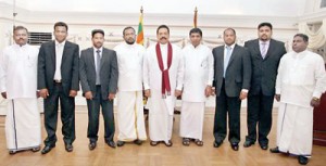 UPFA councilors pose for a photograph with President Rajapaksa after they were sworn in by the President this week. Picture courtesy EPDP