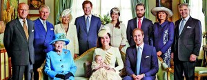 Britain's Prince Charles poses with his son William, his wife Catherine, Duchess of Cambridge and their son Prince George, Queen Elizabeth and other family members after the christening service at St James's Palace in London (Reuters)