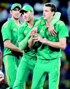 Faf du Plessis (centre) with his team mates during their last Sri Lankan tour