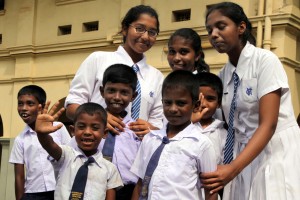 Happy together: HFC girls with their young friends from Vakarai