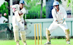 St. Anthony’s batsman Kanishka Uggalpaya top scored with 127 runs against Nalanda at Campbell Place. 				  - Pic by Susantha Liyanawatte