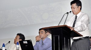Ministry Secretary Charitha Herath addressing a news conference. Pic by Ranjith Perera
