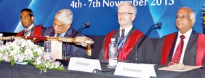 From left SLAUS Secretary Dr. Ajith Malalasekera, Guest-of-Honour Dr. Athula Kahandaliyane, Chief Guest and BAUS President Mark Speakman and SLAUS President Dr. Anura Wijewardane. Pix by Nilan Maligaspe