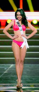 Amanda Ratnayake, Miss Sri Lanka 2013, competes in the swimsuit competition during the preliminary competition at Crocus City Hall in Moscow