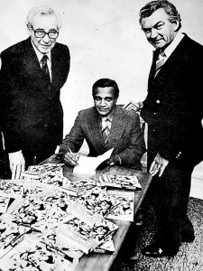 At the launch of 'Apartheid: The closing phases?' in Australia: Former Australian Prime Minister Bob Hawke (right) C.G. Weeramantry (centre)  and Sir Richard Eggleston, Chancellor of Monash University