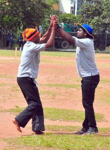 Celebrating a dismissal in the cricket final