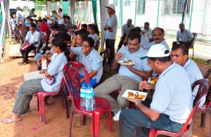 Enjoying meals at a break