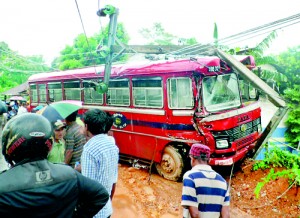 A six-year-old boy was killed when a Sri Lanka Transport Board (SLTB or formerly CTB) bus collided with a private bus in Thihagoda, Matara. Pic by Krishan Jayaruk