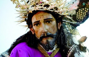 A statue portraying Jesus Christ is carried by Catholic devotees taking part in the Jesus of Nazareth Merced procession during Holy Week in Guatemala City (AFP)