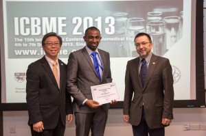 Angelo Karunaratne  (centre) wins the Young Investigator Award at the International conference of Biomedical Engineering