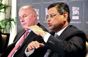 Picture  shows Nestlé S.A’s. Executive Vice President Nandu Nandkishore  explaining their strategy.