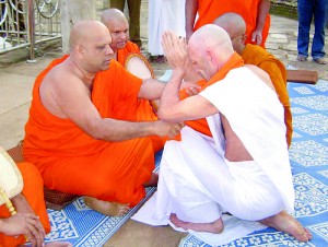 A part of the ordination ceremony and right Ven.   Germaniye Rathanasiri Thera in meditation