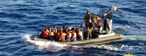 Immigrants being rescued by the Italian Navy near the Italian island of Lampedusa on Thursday. Italy's navy has rescued 233 mostly African immigrants from a boat in trouble off the coast of the Mediterranean island of Lampedusa, the scene of two shipwreck tragedies last year. AFP