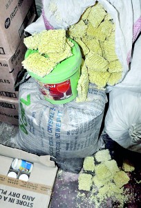 Outdated food stuff that was discovered in Pettah recently when CMC workers raided shops in the area. Pix by Mangala Weerasekera