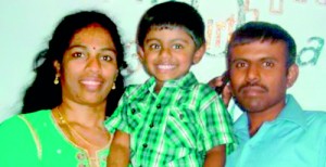 Tragic: Jeyavani Sakthivel (left) and her son Anopan — both of whom were found dead yesterday — pictured with Vageswaran Sakthivel