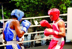 Manju Wanniarachchi appeared in an exhibition bout after making his return to the boxing ring, after two years. - Pic courtesy MTV/MBC