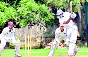 CCC middle-order batsman Indika de Saram drives during his knock of 65 against NCC - Pix by Ranjith Perera