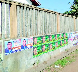 It’s the usual poster war as  elections to the Western and Southern  Provincial Councils hots up (above and left). Pix by D.G. Sugathapala, Jeewaka Jayaruk and Reka Tharangani