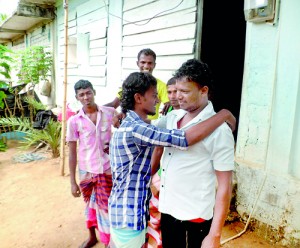 Happy reunion: A released Sri Lankan fisherman is greeted by family members in Matara. Pic by Krishan Jeewaka  Jayaruk