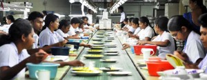 Looks like a dining table! An assembly line at DPL. Pix by Indika Handuwala