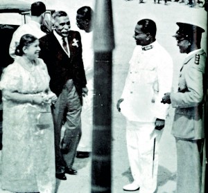 Faces wreathed in smiles: Prime Minister D.S. Senanayake and Mrs. Senanayake