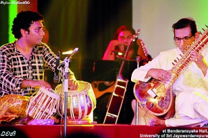 Pradeep and Peshala performing at ‘Dhwani’, a concert staged recently at the University of Sri Jayawardenepura by the Languages and Cultural Studies Department of which Pradeep is the head.