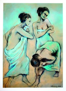 Copy of Bathers - Charcoal and acrylic on Paper