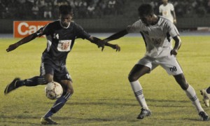 Action at soccer semi-finals yesterday. Pic by Susantha Liyanawatta