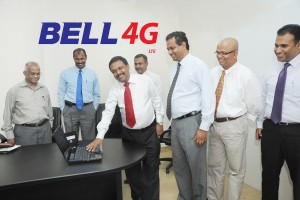 Director General of the Telecommunications Regulatory Commission of Sri Lanka Anusha Palpita formally launches Lanka Bell 4G in Sri Lanka. Also in the picture are (from left to right) W. D. De Alwis (Director Project - TRC), U. H. C. Priyantha (Deputy Director General - TRC), M. K Jayantha (Director Finance - TRC), Prasad Samarasinghe (Managing Director - Lanka Bell), Manjula Pathiranage (General Manager, Technical Operations, Lanka Bell) and Rishad Mansoor (General Manager Enterprise and International Business - Lanka Bell)