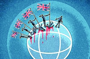 Britain's record of warmaking is 'extraordinary and chilling, unmatched by any other country'. Illustration by Matt Kenyon, courtesy guardian.co.uk