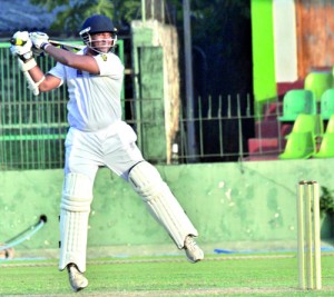 Panadura's Shammika Ruwan cuts during his knock of 60 against SSC - Pix by Ranjith Perera