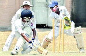 St. Anthony’s batsman Mohamed Aflal’s bat fails to connect the ball