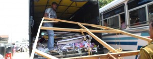 Down come banners and cut-outs in Galle. Pix by D.G. Sugathapala