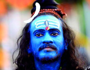 A Hindu devotee, his face painted with blue powder, pictured during the Thaipusam festival outside Kuala Lumpur  (REUTERS)