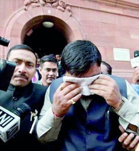 Betrayal of people’s trust: Pepper-sprayed Indian MPs coming out of Lok Sabha