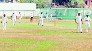 Action at the Sri Lanka Ports Authority XI vs Ragama CC Premier Division match at the Moors grounds, yesterday. Both these teams have no home ground of their own and more or less are run by individuals or a few devoted fans. (Pic. Ranjith Perera)