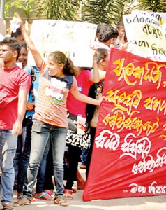 Students protest a shortage of hostel facilities provided to female students