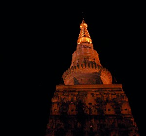The illuminated temple pinnacle